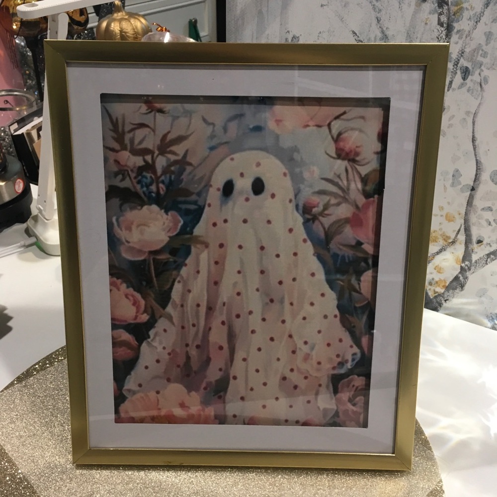 Framed Sheet Ghost, Halloween Wall Art, Whimsigoth Decor, Creepy Cute, Pastel